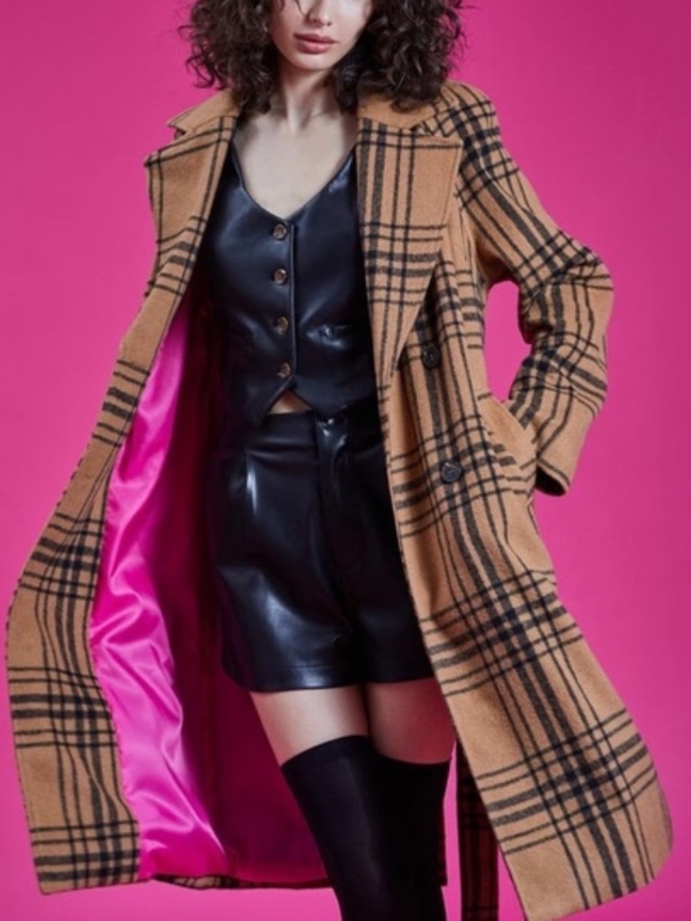 Avec Les Filles Windowpane Plaid Walker Wool-Blend Coat - size XL - NWT